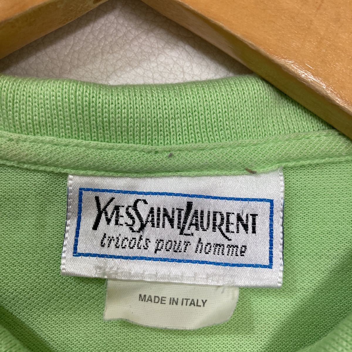 81 YVES SAINT LAURENT homme Yves Saint-Laurent Homme Italy made polo-shirt with short sleeves Logo embroidery men's size L light green 30831M