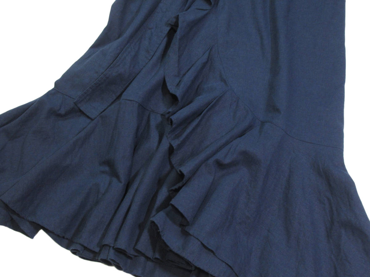 Mila Owen ミラオーウェン リネン デザイン ロング フリルフレア ラッフルAライン巻きスカート 0の画像4