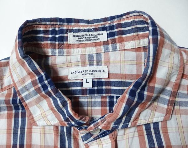 Engineered Garments エンジニアードガーメンツ Spread Collar Shirt Plaid Broadcloth スプレッドカラー チェック シャツ L_画像3