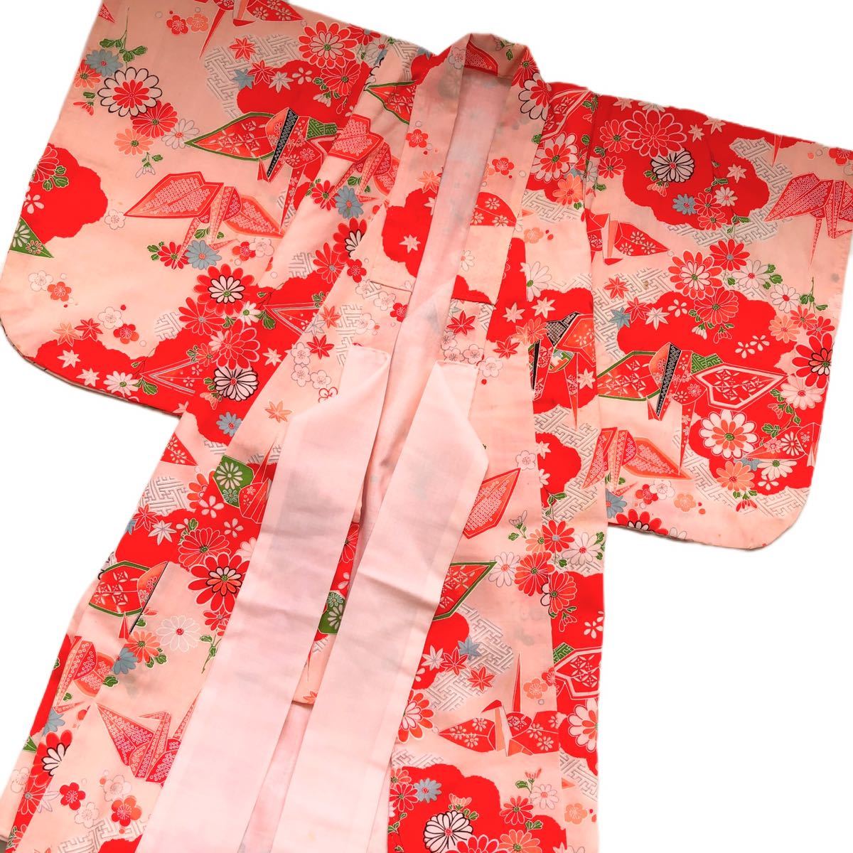 [ Rene -toru] ребенок кимоно девочка античный костюм Mai шт. фотосъемка Showa Retro классика японский костюм Kids ребенок кимоно складывать журавль . длина рукава 37 * включение в покупку возможно * 8014