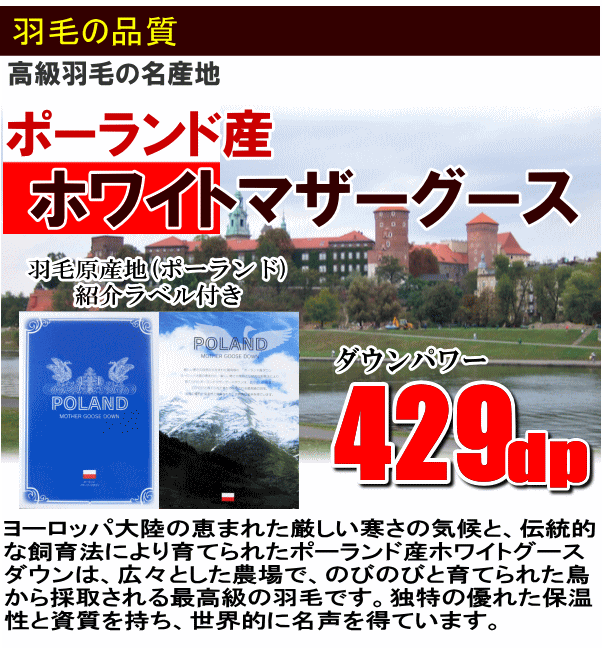 羽毛布団 セミダブル 2枚合わせ 日本製 2枚合せ 羽毛 ポーランド産ホワイトマザーグースダウン 429dp ロイヤルゴールドラベル 超長綿_画像2