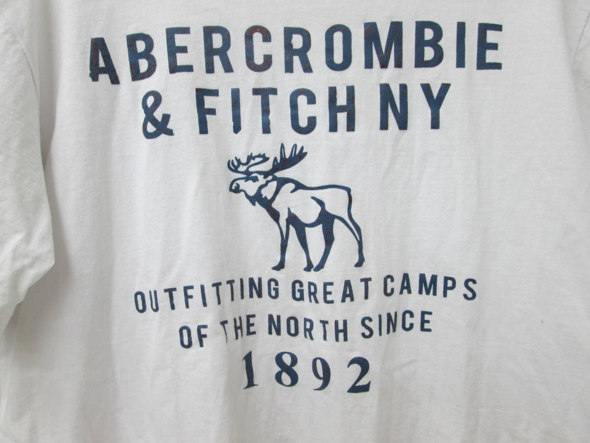 (83)♪Abercrombie&Fitch アバクロンビー&フィッチ メンズ 半袖 Tシャツ サイズL ホワイト_画像3