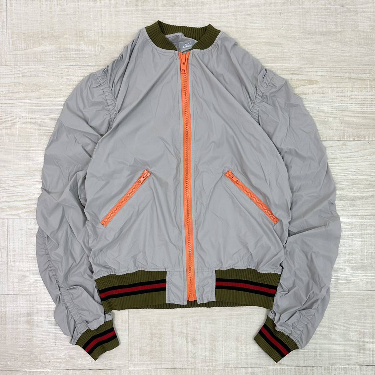 23ss 2023 美品 kolor BEACON NYLON ZIP RIB BLOUSON カラー ビーコン パッカリング デザイン ナイロン リブ ブルゾン size 3 定価82,500円_画像2