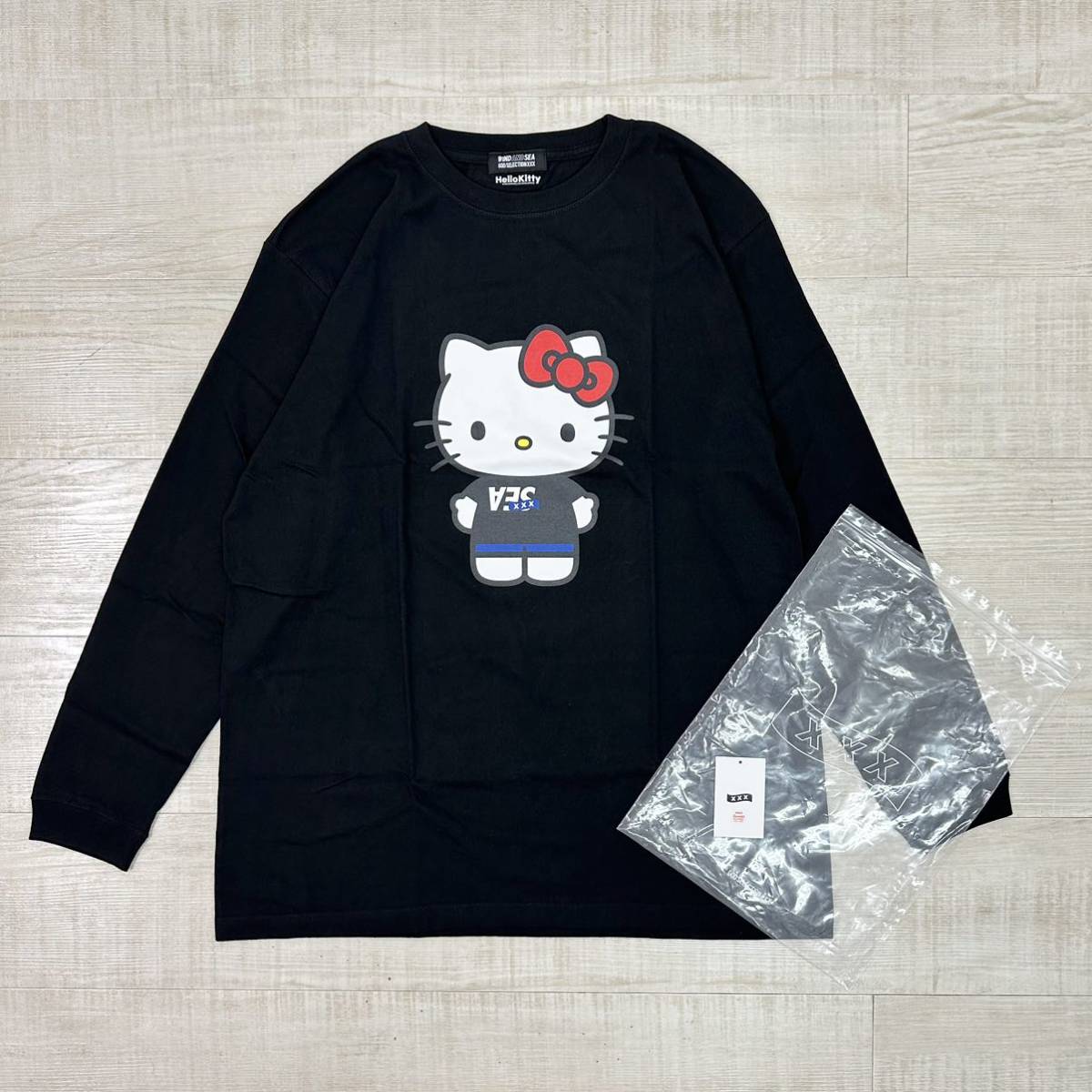 新品 WIND AND SEA ウィンダンシー x GOD SELECTION XXX ゴッドセレクション x Hello Kitty ハローキティ L/S Tシャツ ロンT ブラック XL_画像1