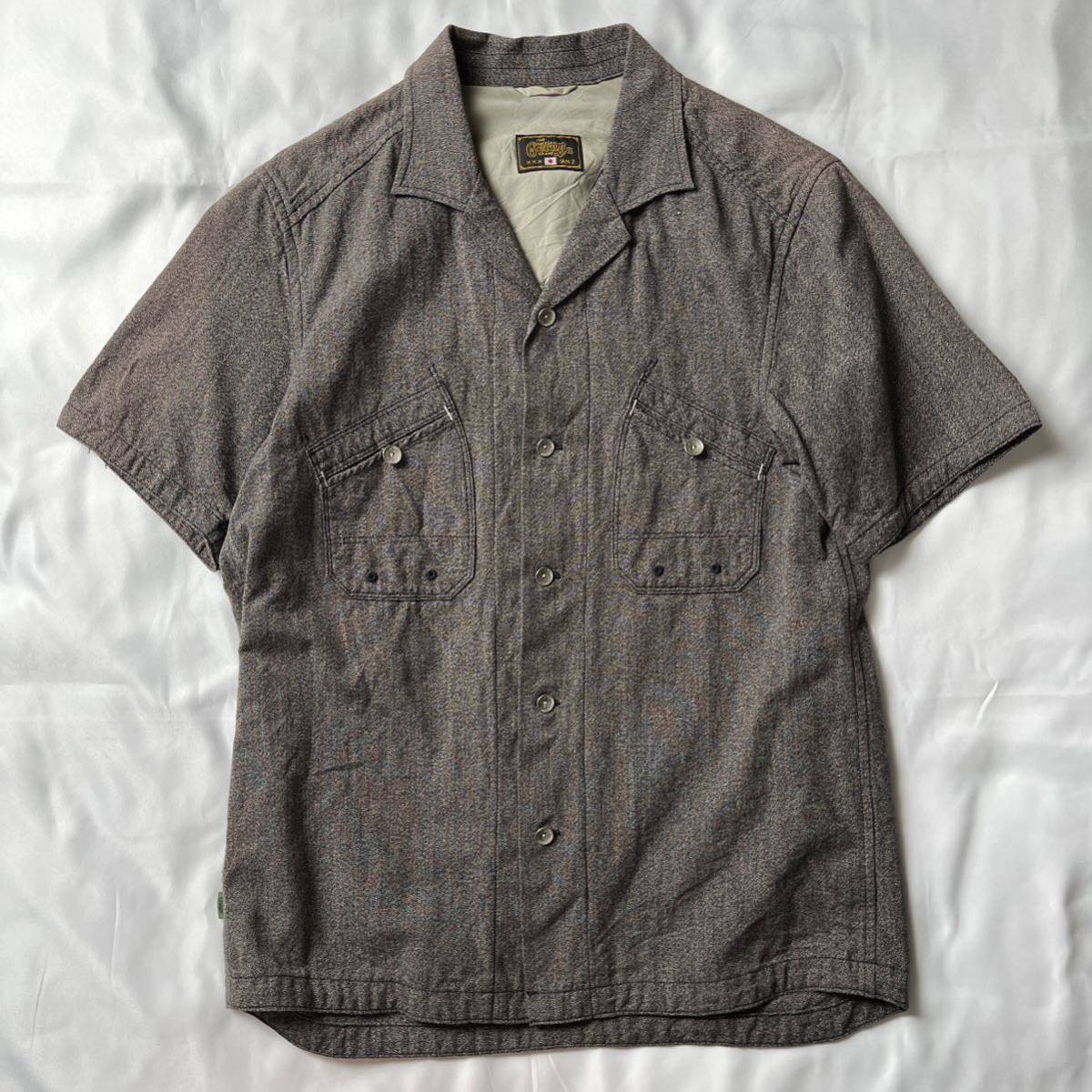 GERUGA ゲルガ CRESCENT CUT SHIRT クレセントカットシャツ オープンカラー セルビッチシャンブレー 半袖シャツ 背面チェーン刺繍 サイズ2_画像2