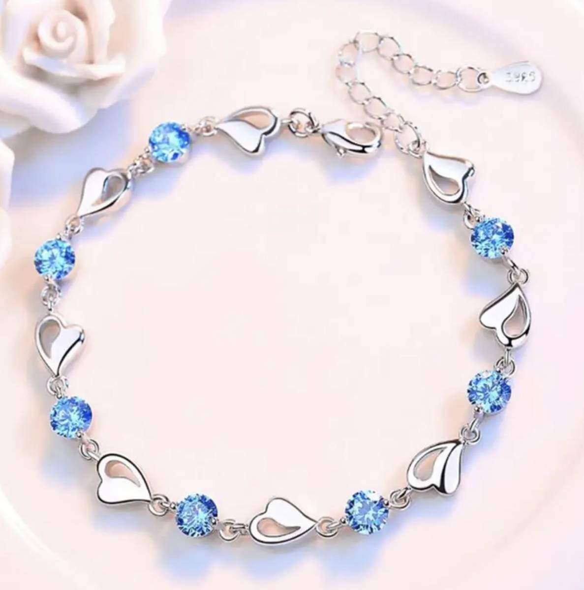  быстрое решение * новый товар * женский * sterling серебряная цепь 925* Heart форма * голубой Cubic Zirconia * браслет 22cm