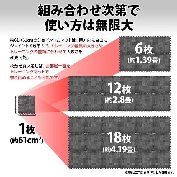 トレーニング マット 厚手 防音 大きい ホームジムマット 衝撃吸収 大判 ジョイント ベンチマット 床マット フローリング 筋トレ 黒_画像2