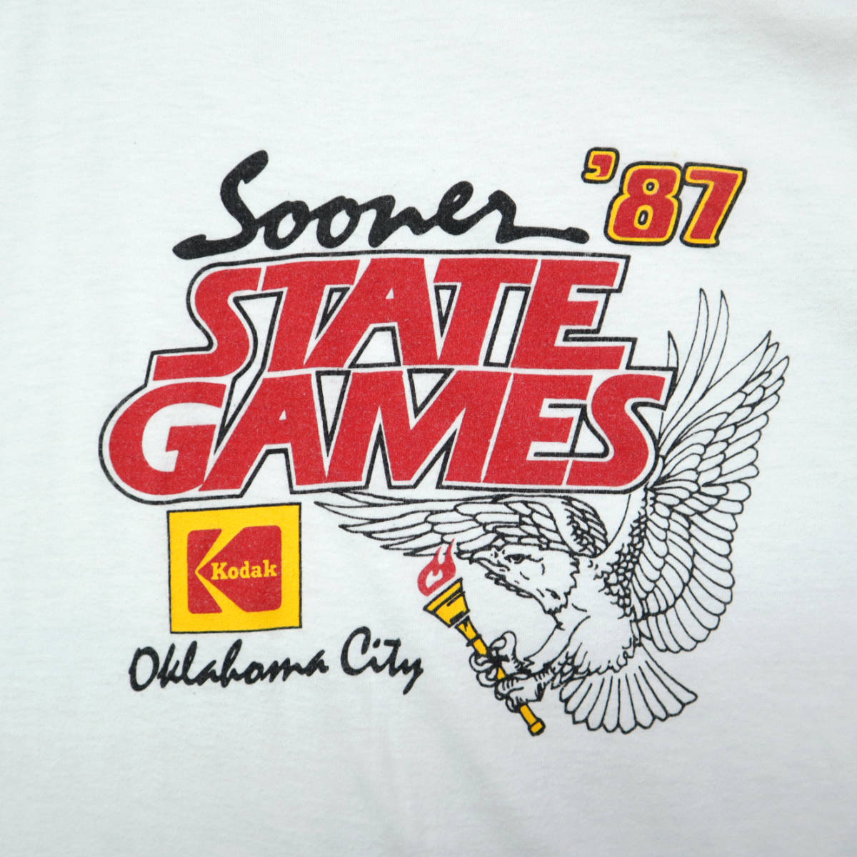 送料無料 80s ビンテージ SOONER STATE GAMES Tシャツ KODAK コダック USA製 白 古着 80年代 アメカジ メンズ L USA オクラホマシティー_画像4