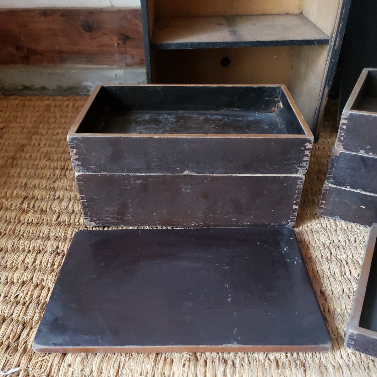 時代物 古い木製 弁当箱 収納箱 整理箱 小物入れ おかもち 小箪笥