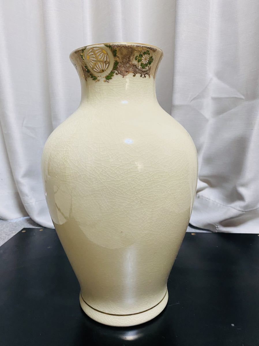 U1 九谷焼正峰造金彩色絵梅竹菊図花瓶花器花入れ飾壺同梱可検)貫入