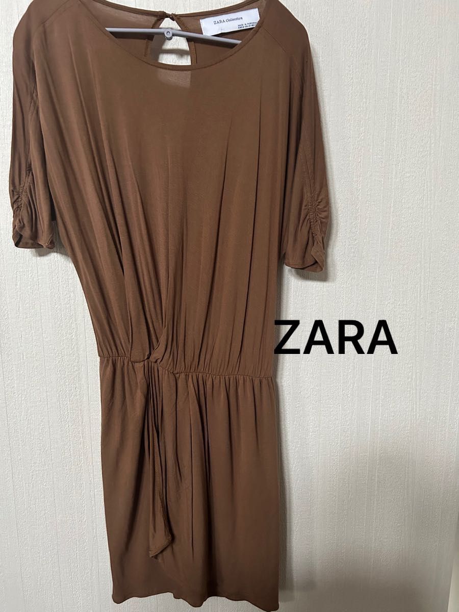 ZARA ザラ　半袖　ワンピース　茶色　Mサイズ　訳あり