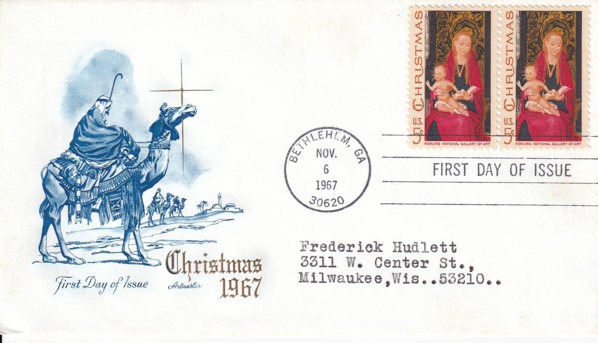 【ＦＤＣ】クリスマス切手（１）（１９６７年）（アメリカ）実逓　t3815_画像1