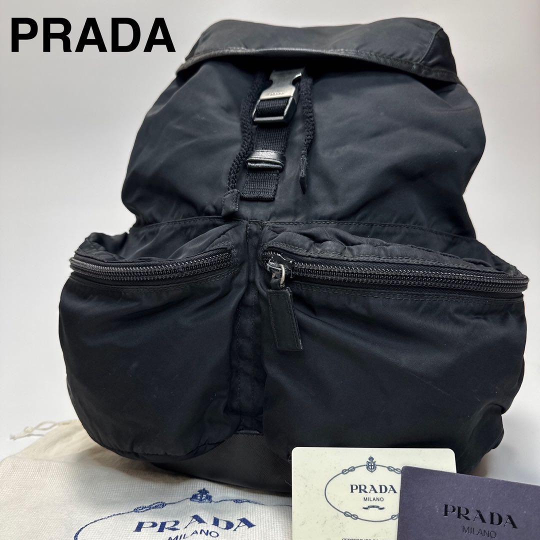 超可爱 【美品】Gカード付 プラダ PRADA ナイロン レザー 三角ロゴ 黒