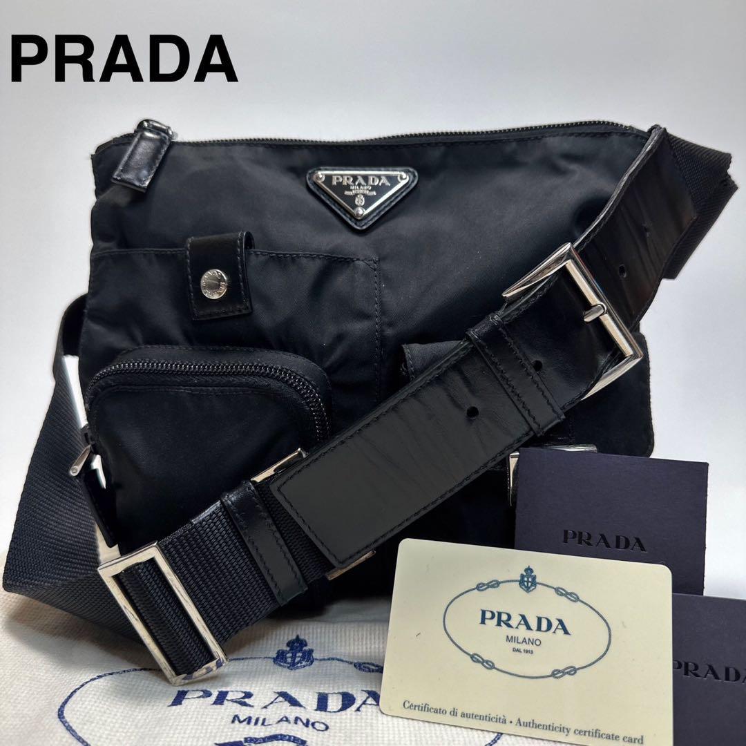 保証書付】 【美品】Gカード付 プラダ PRADA ナイロン レザー 三角ロゴ