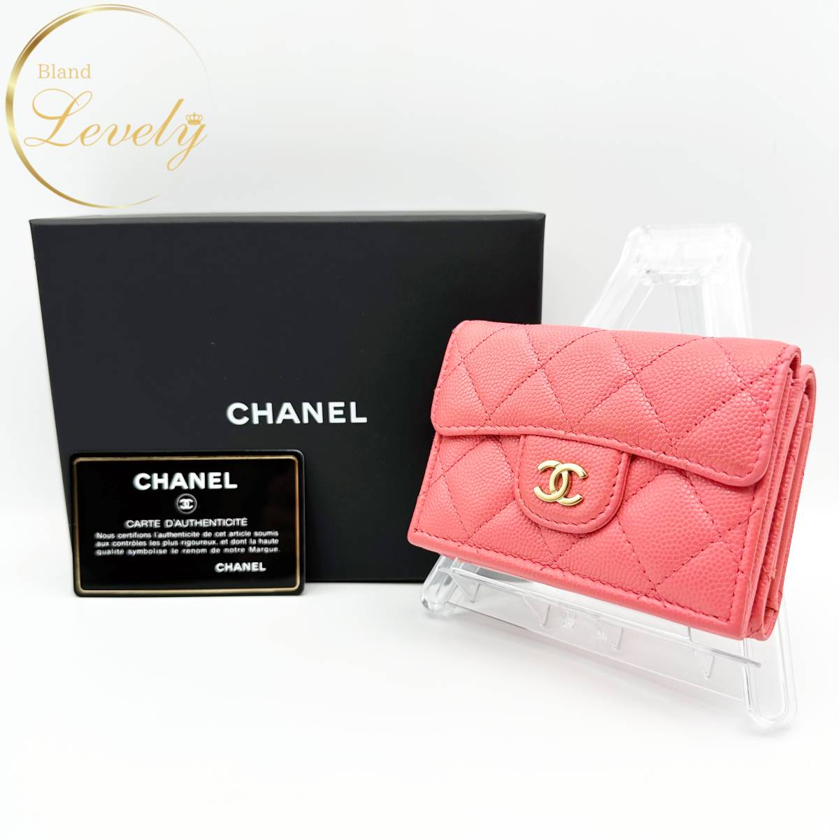 CHANEL シャネル マトラッセ キャビアスキン コンパクトウォレット 三