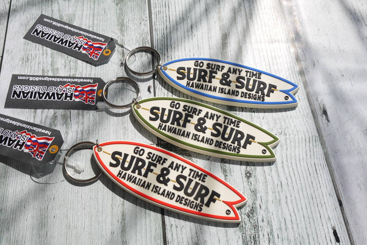 ★ハワイアン雑貨★SURF&SURF／サーフボード型キーリング／キーホルダー／HAWAII／aloha＜RED＞_色違い出品中♪