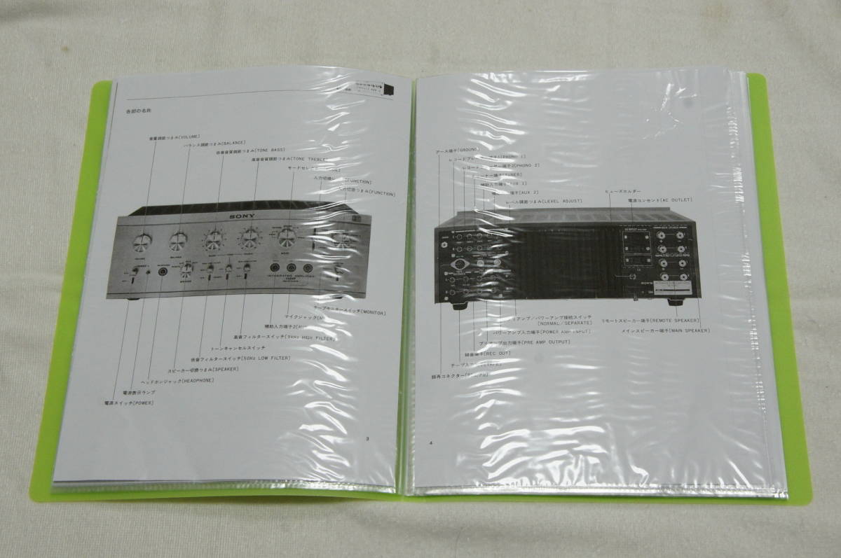 ソニー製プリメインアンプ　TA-1120Fの超レアな（回路図）（回路説明記事）（専用カタログ）（日本語取り説）全て精細なコピーの出品_取説の前面パネルと背面パネルの解説