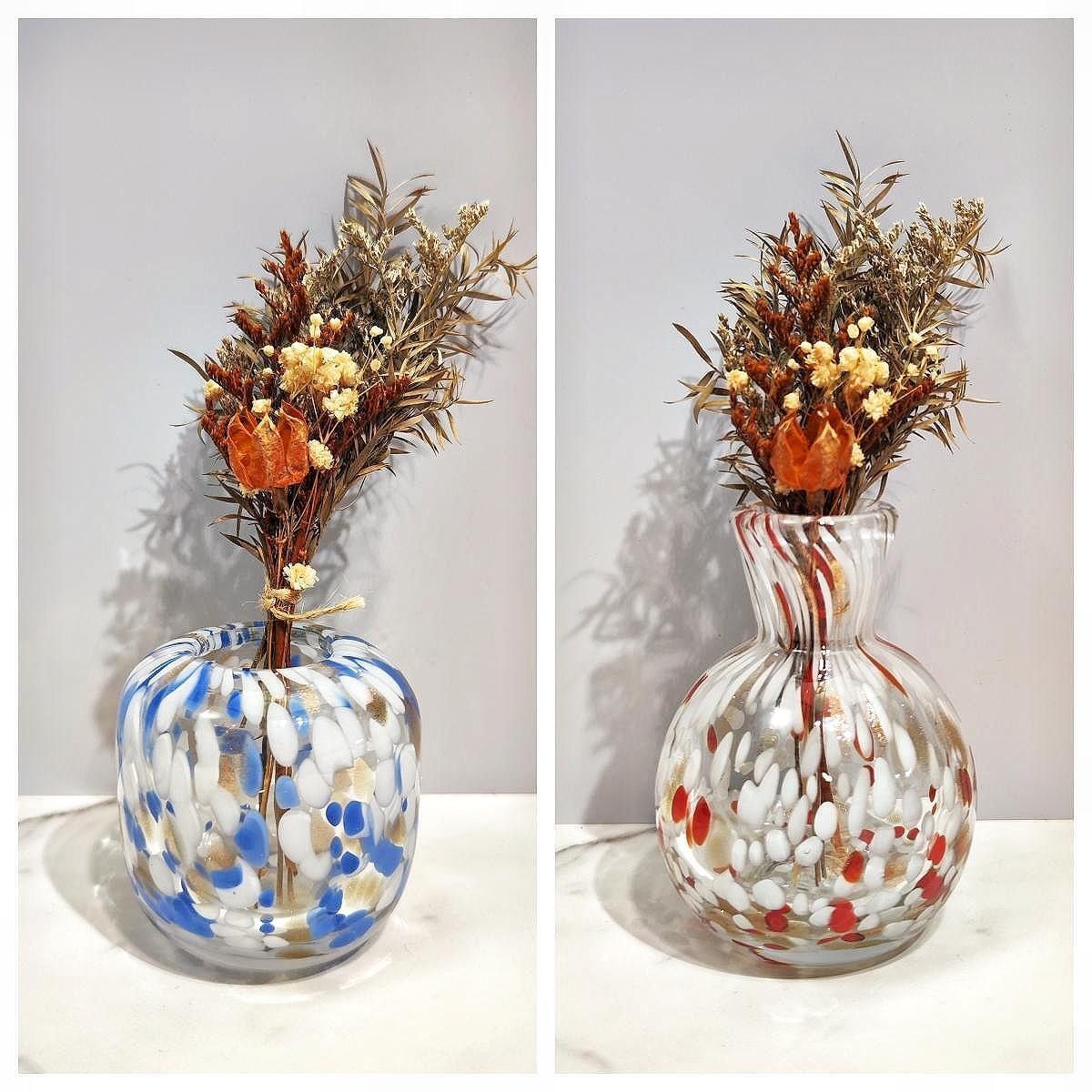 2個入りセット】水玉模様 金粉 青色 赤色 ガラス 花瓶 フラワー 2個入りセット】水玉模様 金粉 青色 赤色 ガラス 花瓶 フラワー