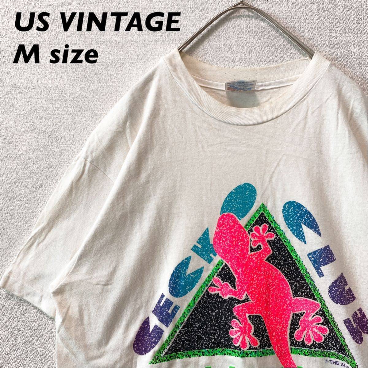 90s アメリカ製　半袖Tシャツ　ビッグプリント　トカゲ　シングルステッチ　Mサイズ　ユニセックス　カットソー　USA製　白色　ヘインズ_画像1