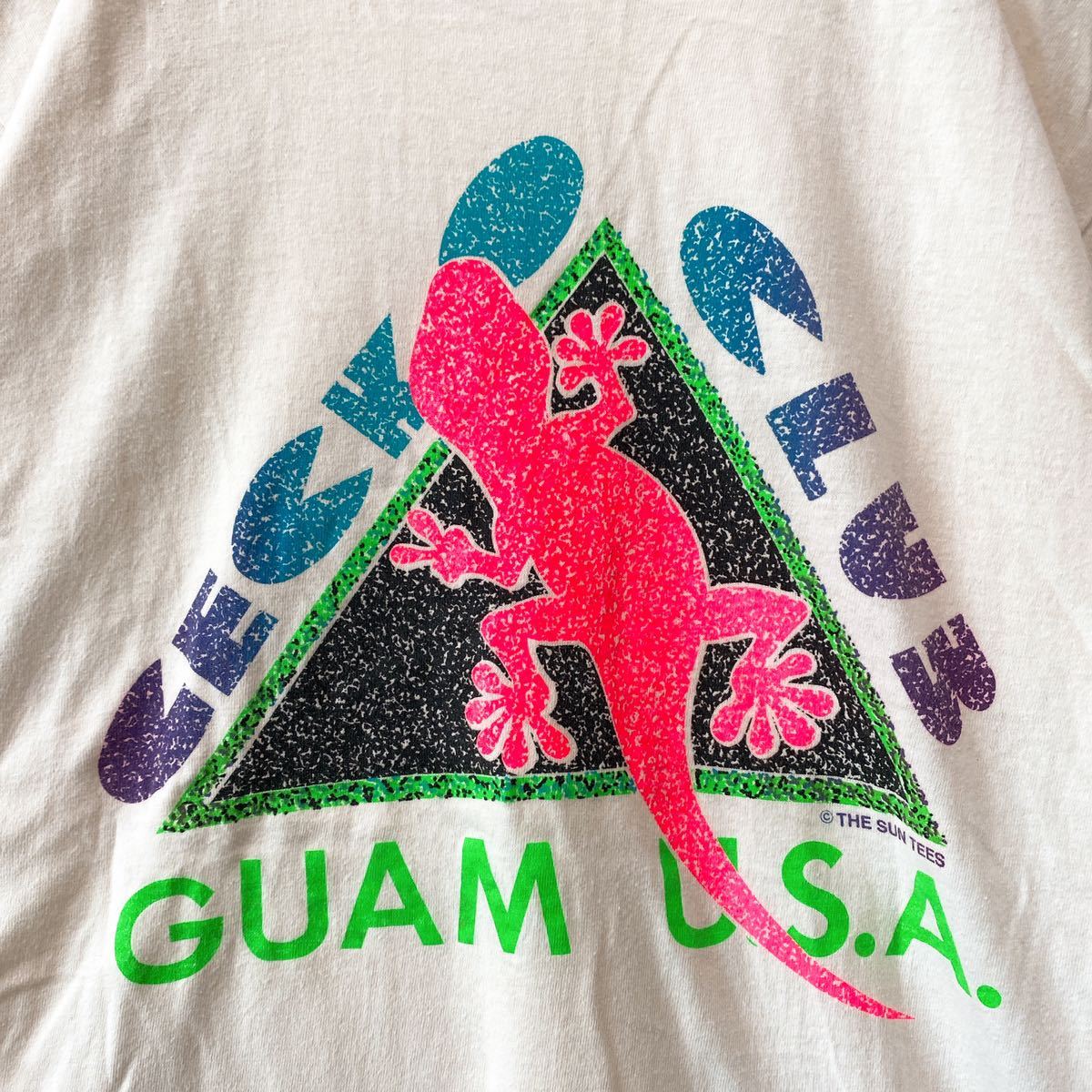 90s アメリカ製　半袖Tシャツ　ビッグプリント　トカゲ　シングルステッチ　Mサイズ　ユニセックス　カットソー　USA製　白色　ヘインズ_画像4