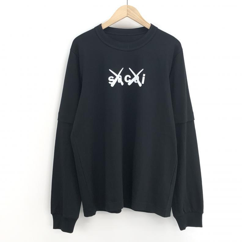 【中古】sacai × KAWS 21SS Flock Print Long Sleeve T-Shirt ロンT 3 21-0287S ブラック サカイ カウズ[240010401220]