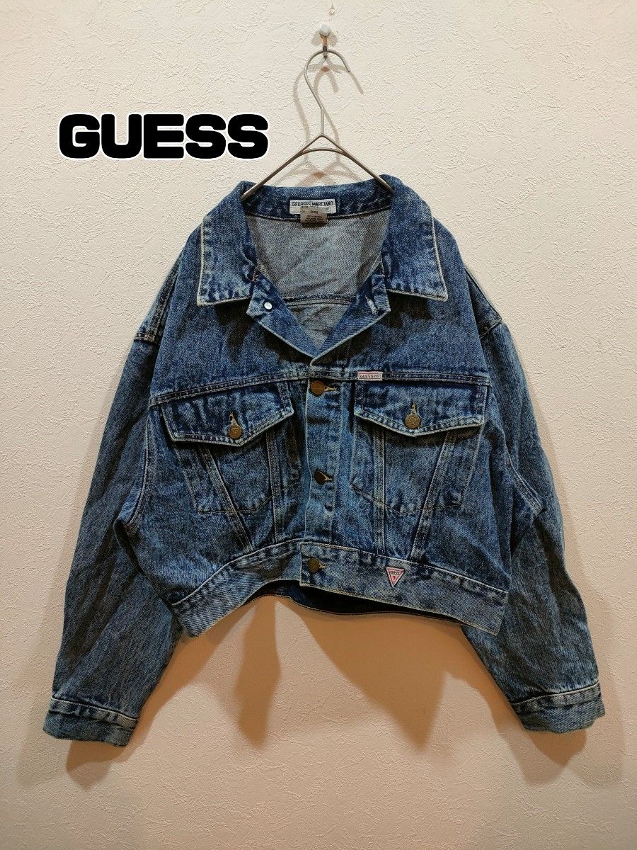 90s USA製】 GUESS ゲス クロップドGジャン デニムジャケット 丈短め