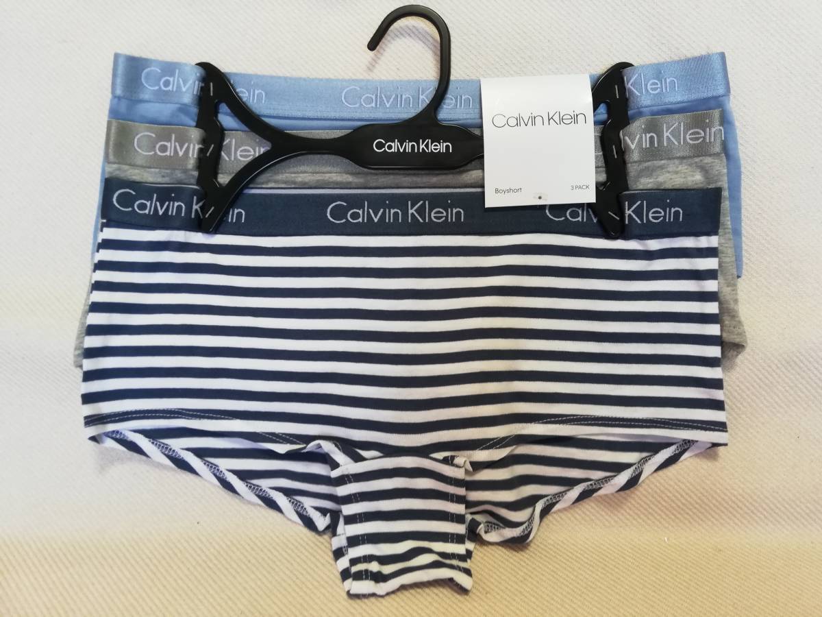 新品! カルバンクライン レディース ボクサーパンツ3枚セット Mサイズ 水色/グレー/ストライプ Calvin Klein アンダーウェア ショーツ 下着の画像1