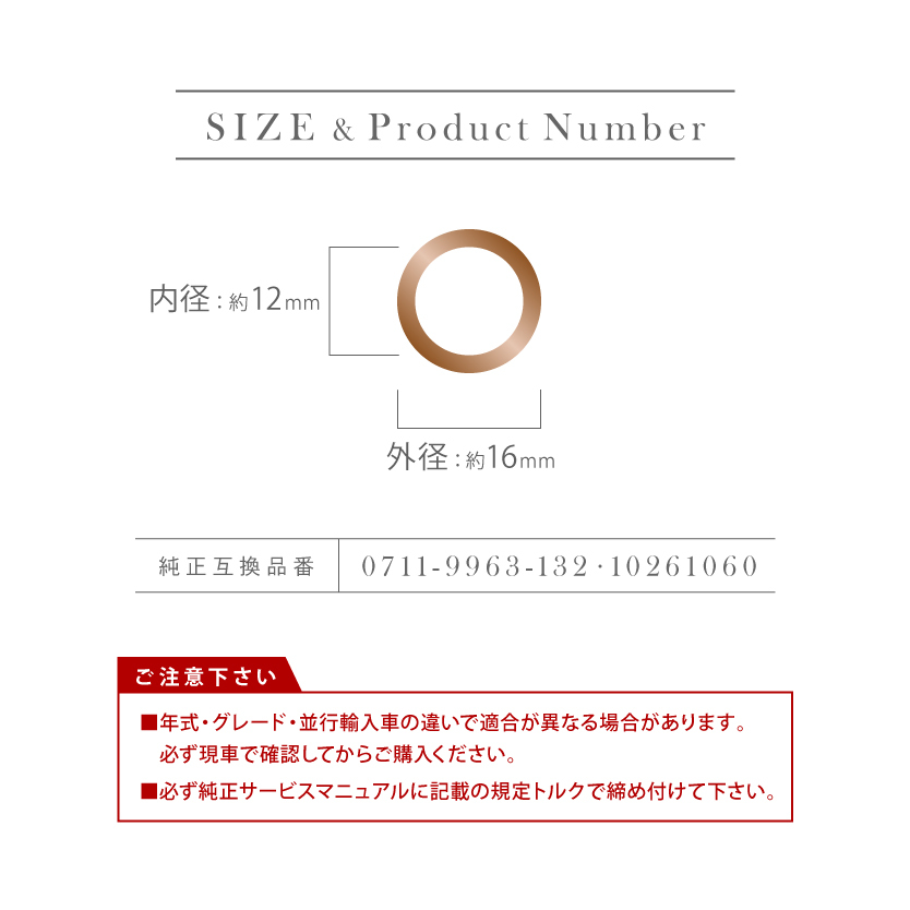 BMW 2シリーズ 218i (F45) ドレンパッキン ドレンワッシャー M12 外径16mm 内径12mm 10枚セット 品番EUW05_画像2