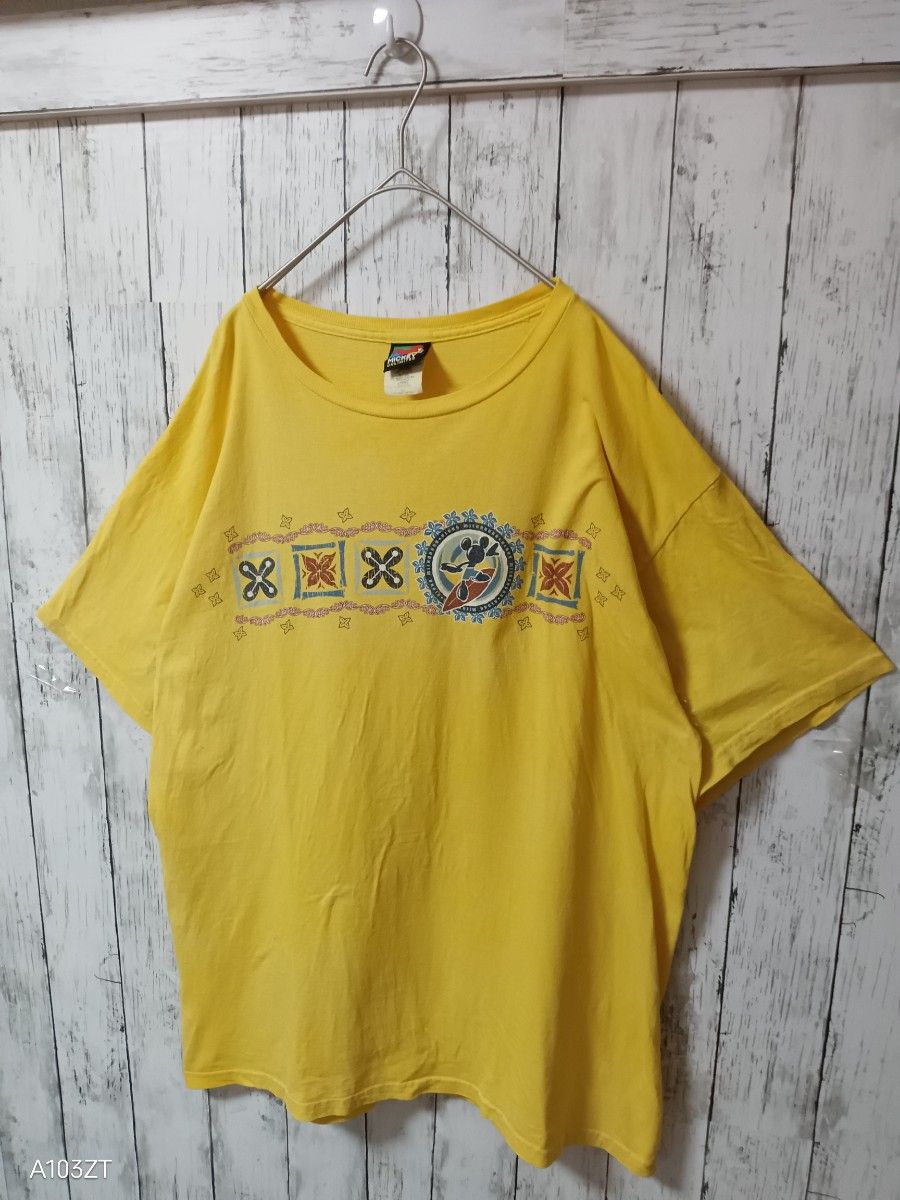 90sディズニー　ミッキー　Tシャツ イエロー　Lサイズ ビンテージ