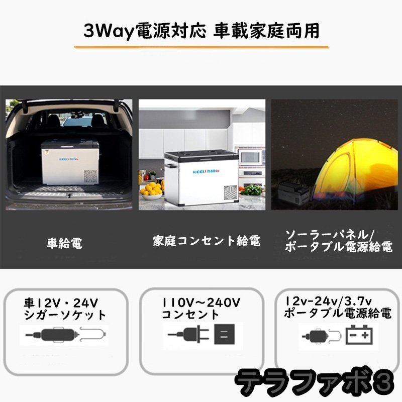 車載冷蔵冷凍庫 15L 急速冷凍-20℃～20℃ ポータブル冷蔵庫 DC12V24V/AC110V 車載家庭両用 LCD温度表示 4Way電源 静音 耐震 持ち運び便利_画像2