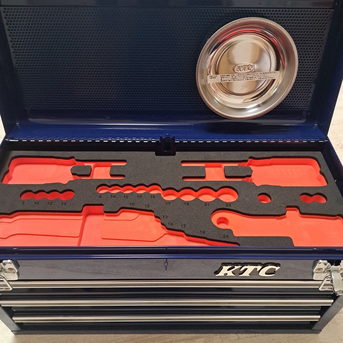 KTC 3段引き出し 工具箱 チェスト トレー付き ネイビー パーツトレイ