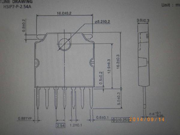 ７ピン　ＳＩＰ　モールド形状　オーディオパワーＩＣ　東芝製　ＴＡ７２５２ＡＰ　未使用品　４個組　送料込_外形図の例です。