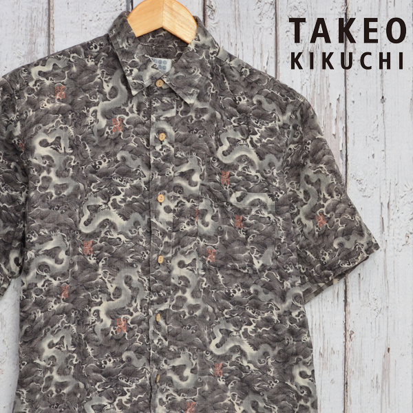 AA4358 Takeo Kikuchi aro is short sleeves shirt 3 / L shoulder width 43 peace pattern dragon mail service xq