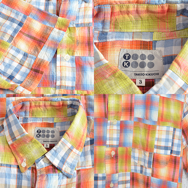 AA4633 Takeo Kikuchi TAKEO KIKUCHI patchwork shirt 3 / L shoulder 45 mail service possible xq