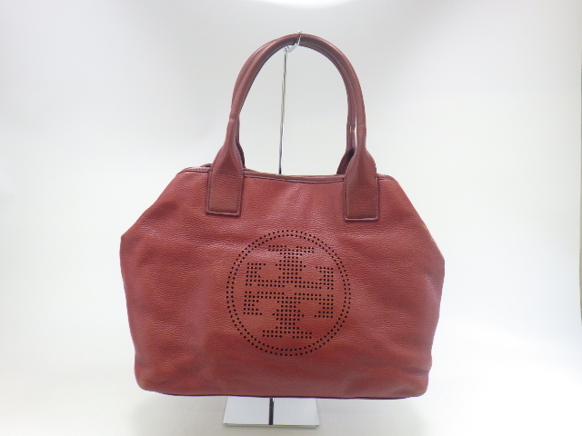 r3H070Z10 TORY BURCH トリーバーチ トートバッグ ハンドバッグ レザー パンチング 赤 レッド_画像1