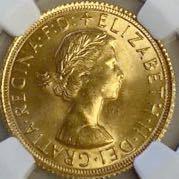 1966年イギリス ロイヤルミントエリザベス2世 NGC MS64ソブリン金貨