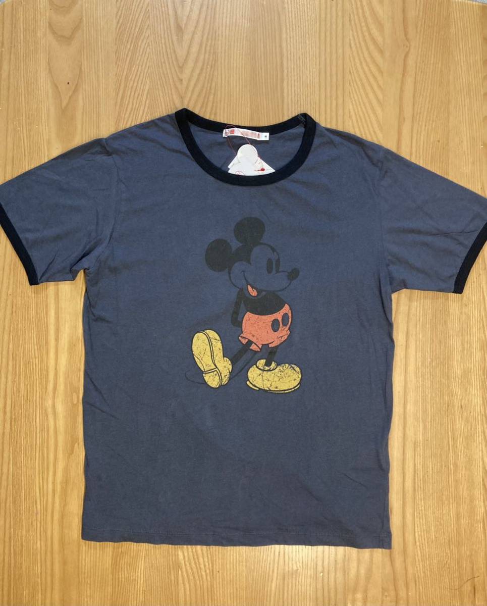 ☆新品 激レア UNIQLO X DISNEY Tシャツ ユニクロ ディズニー ミッキー グレー ビンテージ Mサイズ コラボ 半袖Tシャツ スクール_画像1