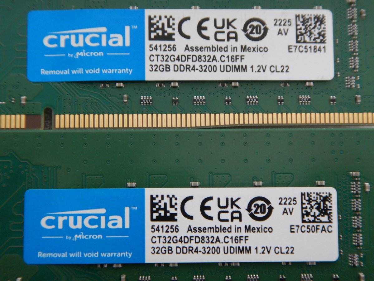 サイコム】 Crucial 32GB DDR4-3200 x2枚 (合計64GB) @Used@ u0822A の