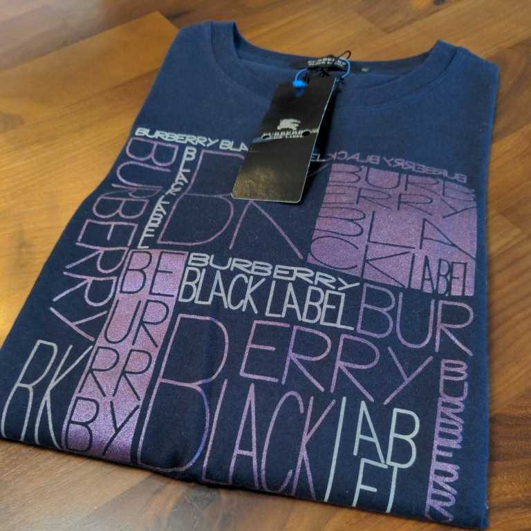 【新品未使用】 BURBERRY BLACKLABEL バーバリーブラックレーベル 半袖シャツ サイズ2(M) 　ブランドロゴタイポグラフィ　ネイビー_新品未使用の商品です