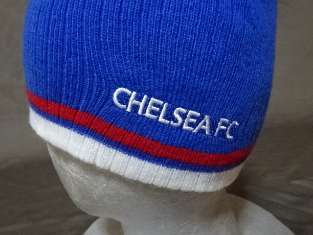 激レア USA購入 イングランド プレミアリーグ チェルシーFC 【Chelsea Football Club】 ロゴマーク付 ニットキャップ 青 中古良品_画像1