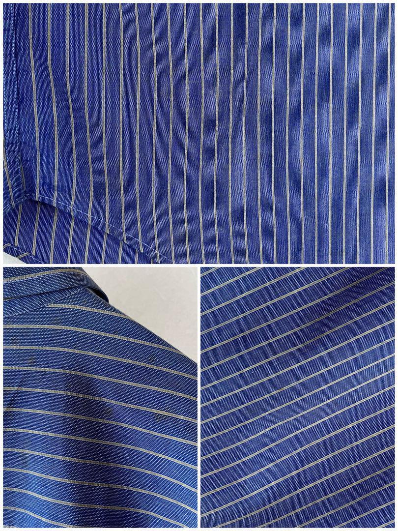 古着 日本製 ストライプシャツ ボタンダウン 長袖 ビッグサイズ 5L 青 ブルー 大きいサイズ_画像10