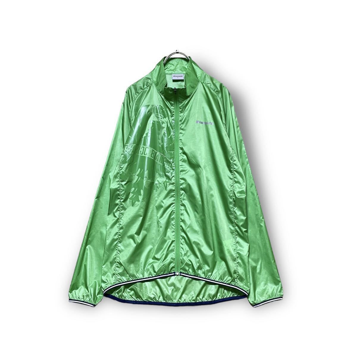 【新品同様】ビアンキ ナイロンジャケット Ｌサイズ メンズ 薄手 軽量 ライトアウター ウィンドブレーカー BIANCHI グリーン 美品 ロゴ入りの画像2