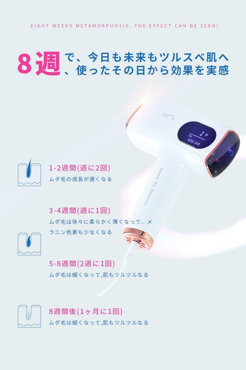 サファイア冷感脱毛器 脱毛器 IPL光脱毛器 60万発照射 全身適用 VIO対応 自動照射 九段階調節 男女兼用 家庭用 white 