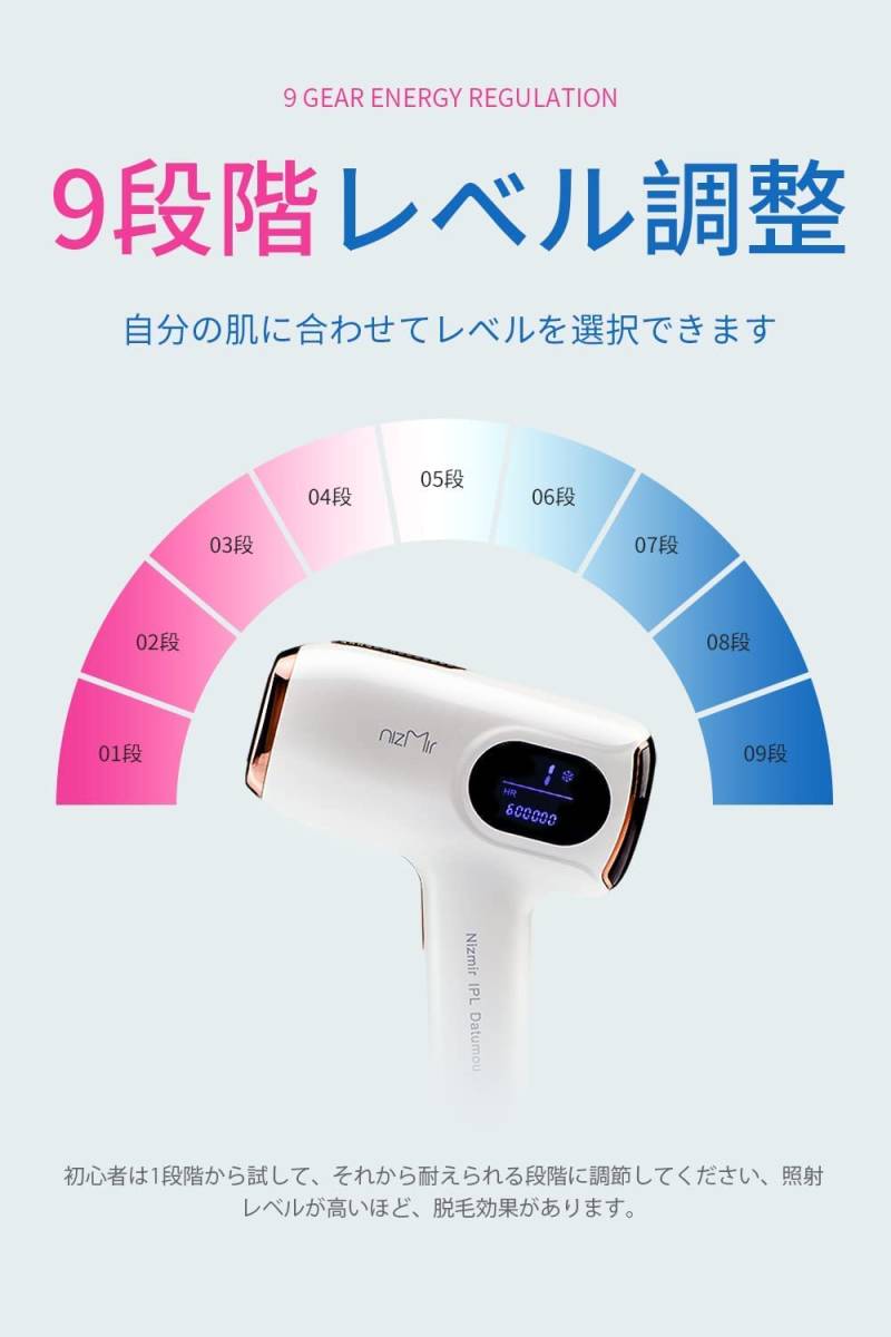 サファイア冷感脱毛器 脱毛器 IPL光脱毛器 60万発照射 全身適用 VIO対応 自動照射 九段階調節 男女兼用 家庭用 white 