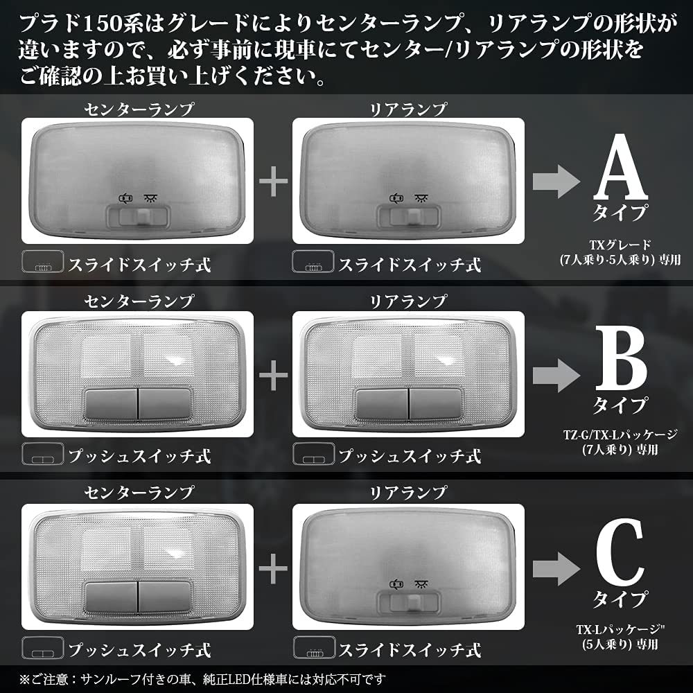 プラド 150系 LEDルームランプ TZ-G/TX"L (7人乗り) 電球色_画像3