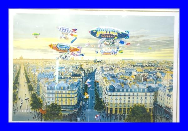 極上品 特大版画 超美品ヒロヤマガタ 山形博導 ペリエⅡ ペリエ2 パリ風景 シルクスクリーン 気球 飛行船 絵画