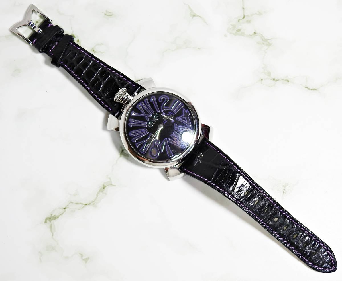 ガガミラノ マヌアーレ スリム 46mm 新品電池 パープルレザーベルト 正規品 メンズ腕時計