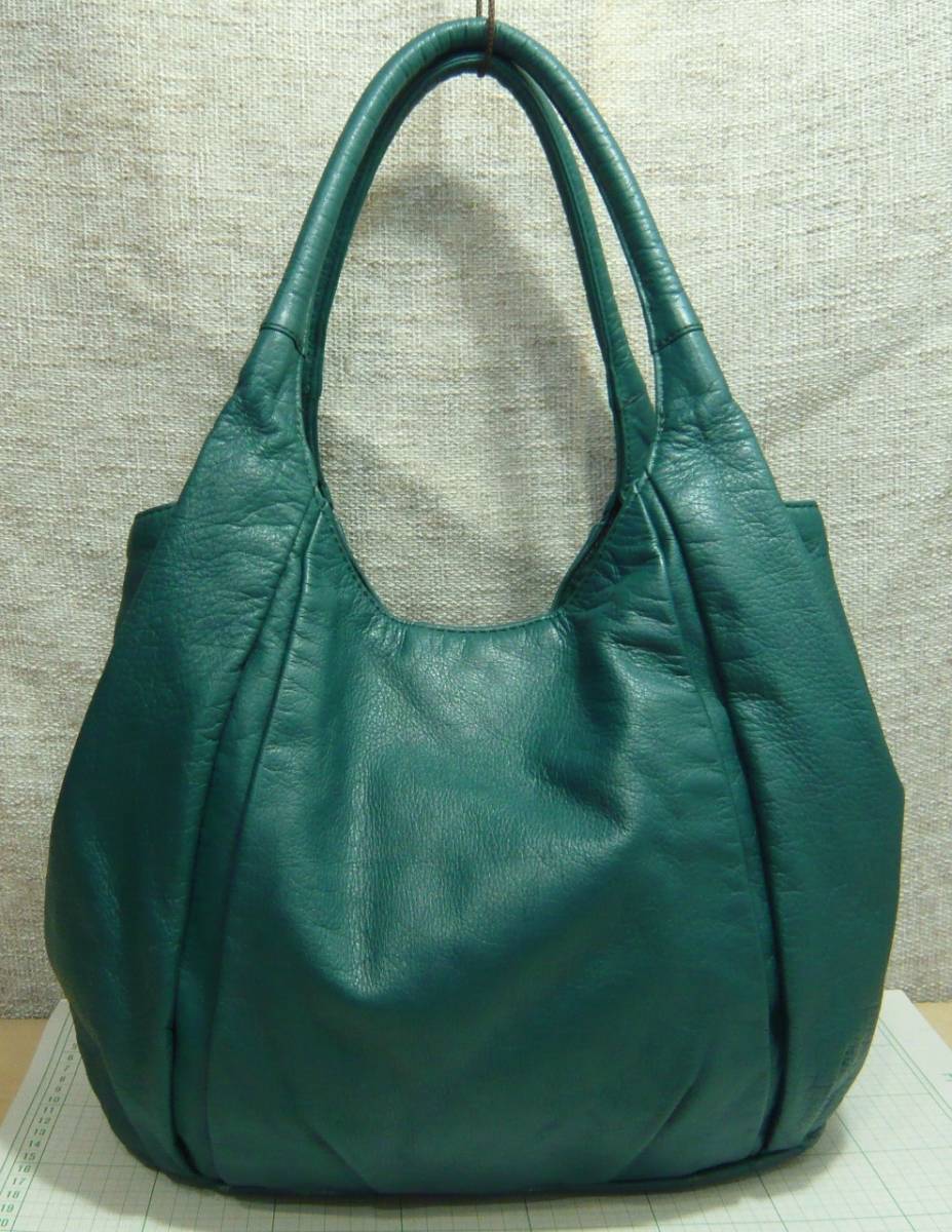 【良品　人気】 土屋鞄　ツチヤカバン　シフォン　オールレザー　ハンドバッグ　緑　軽量440g