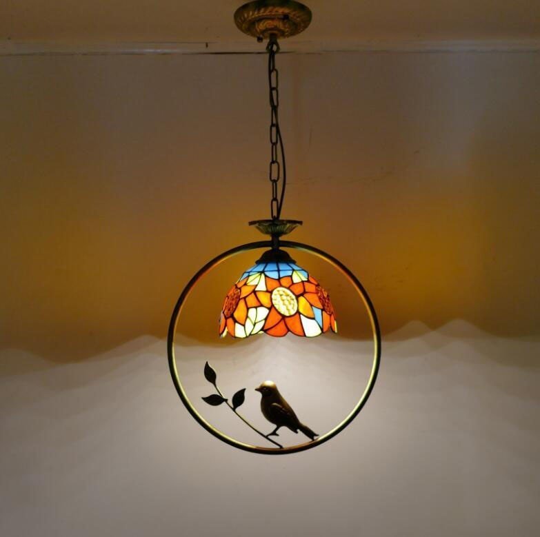 美品 ステンドランプ ステンドグラス インコ 芸術品 ティファニー 照明 家具