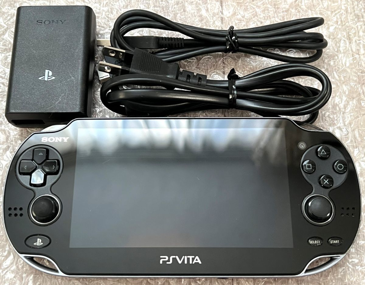 〈準美品・画面背面ほぼ無傷〉PS vita PCH -1000 クリスタルブラック 本体＋充電器 PlayStation 初期型 有機EL PCH-1100
